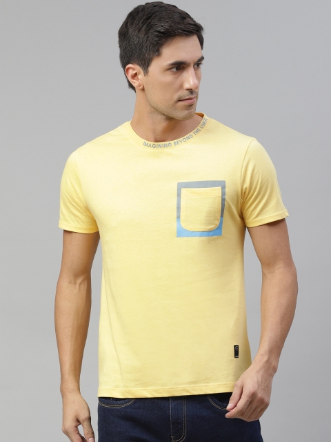 

Blackberrys Men Yellow & Grey Solid T-shirt With Typographic Detail