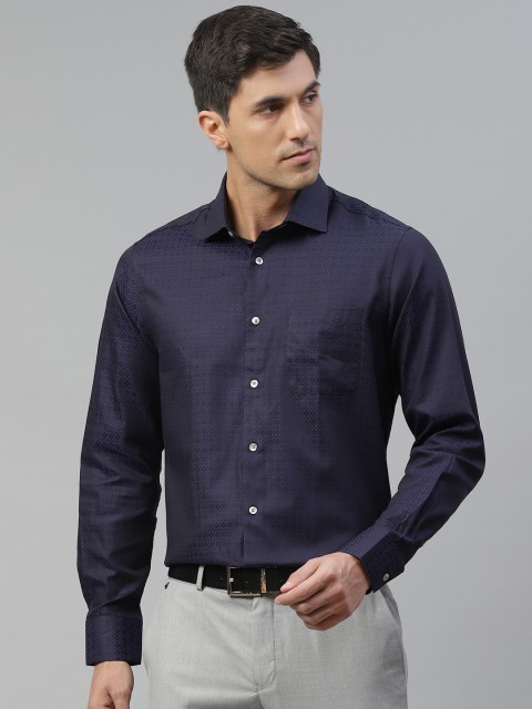 

Blackberrys Men Navy Blue Pure Cotton Woven Design Smart Regular Fit Formal Shirt