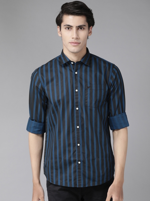 

Blackberrys Men Navy Blue & Black India Slim Fit Striped Casual Shirt