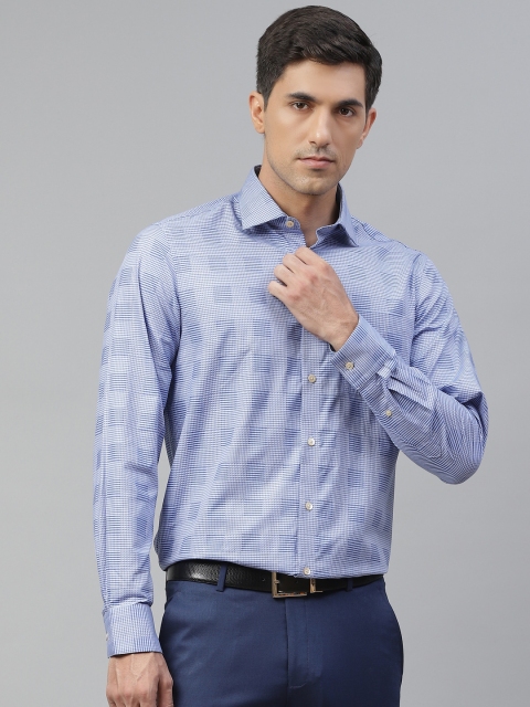 

Blackberrys Men Blue Self Checked Fine Giza Cotton Formal Shirt
