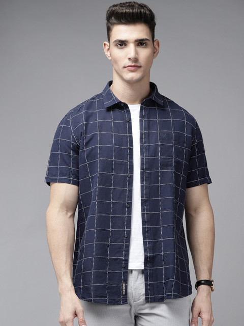 

Blackberrys Men Navy Blue Slim Fit Checked Casual Shirt