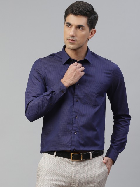 

Blackberrys Men Navy Blue Slim Fit Self Checked Lord Of Giza Formal Shirt