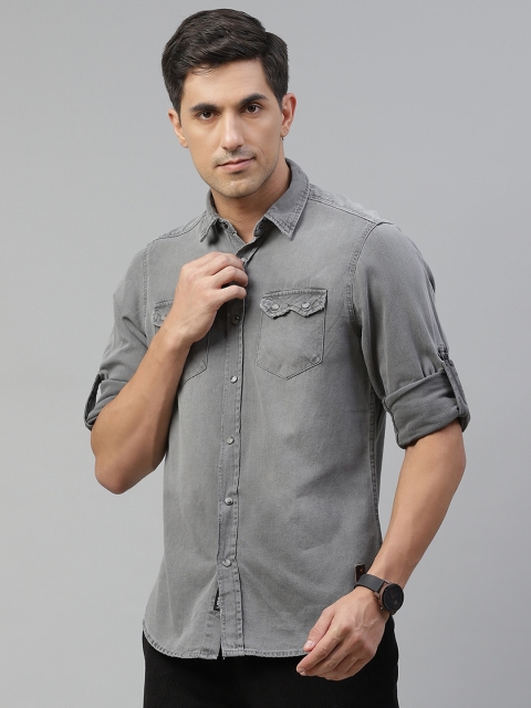 

Blackberrys Men Grey Slim Fit Chambray Faded Casual Shirt