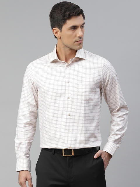 

Blackberrys Men Off White & Black Grid Tattersall Checks Pure Cotton Formal Shirt