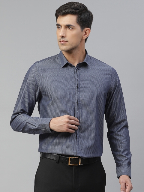 

Blackberrys Men Charcoal Grey & White Slim Fit Printed Pure Cotton Formal Shirt