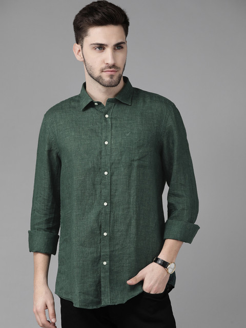 

Blackberrys Men Green Linen Slub Effect Casual Shirt