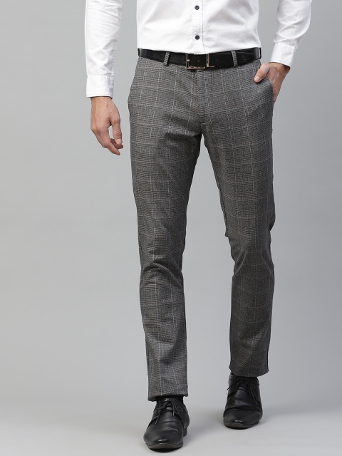 

Blackberrys Men Grey & Black Checked Skinny Fit Formal Trousers