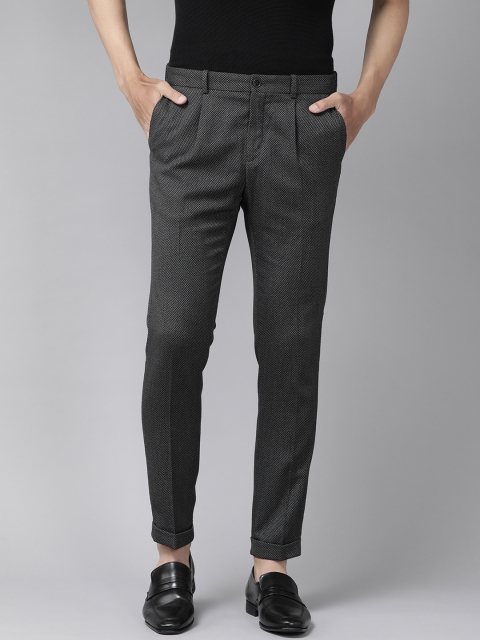 

Blackberrys Men Black Textured Slim Fit Low-Rise Trousers
