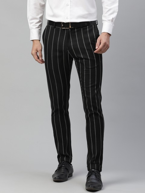 

Blackberrys Men Black Striped Skinny Fit Smart Casual Trousers