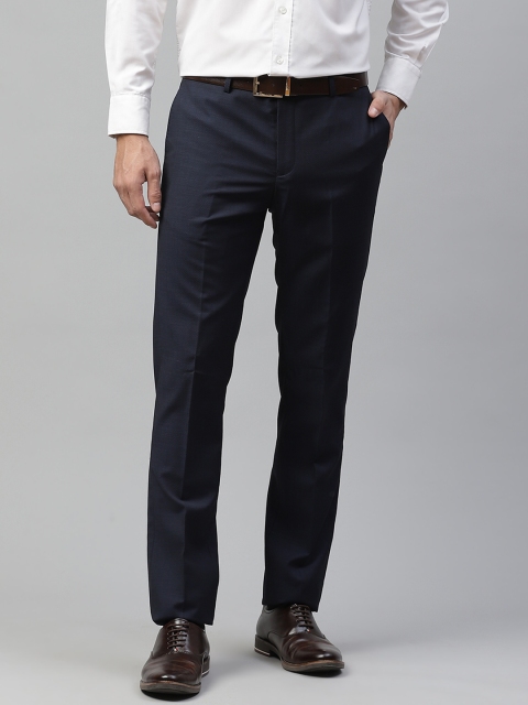 

Blackberrys Men Navy Blue Pure Wool Slim Fit Trousers