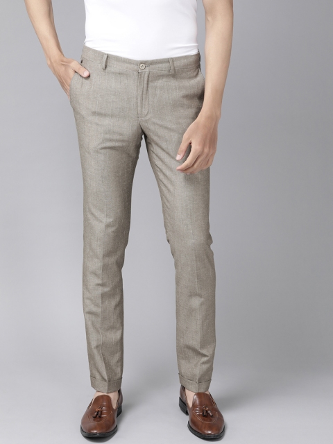 

Blackberrys Men Taupe Striped Skinny Fit Low-Rise Trousers