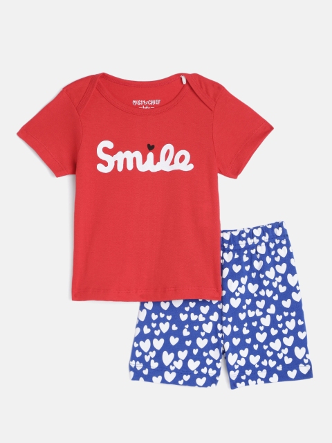 

MISS&CHIEF BABY Kids Red & Blue Printed Pure Cotton T-shirt with Shorts