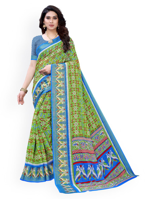 

KALINI Blue Polycotton Printed Patola Saree