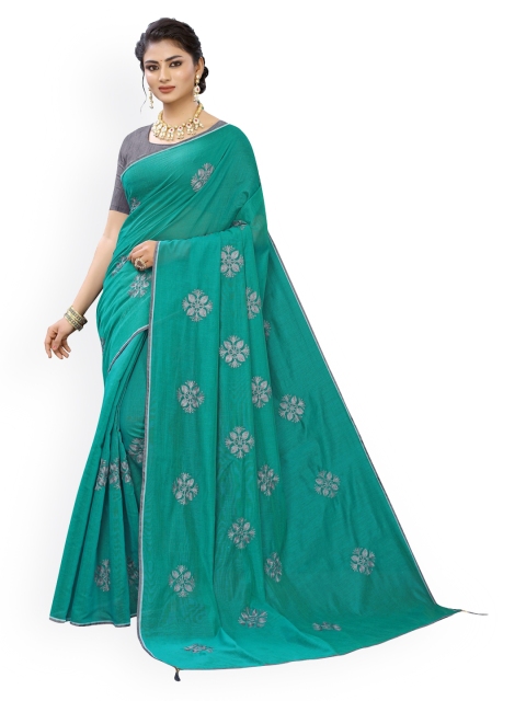 

KALINI Sea Green & Grey Polycotton Embroidered Saree