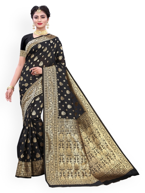 

KALINI Black & Gold-Toned Poly Silk Woven Design Banarasi Saree