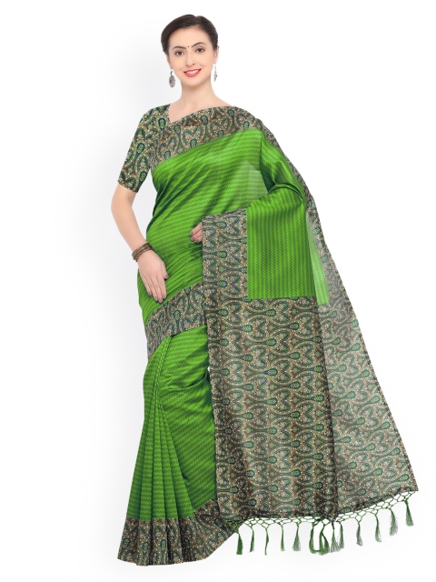 

KALINI Green Poly Silk Printed Pochampally Saree