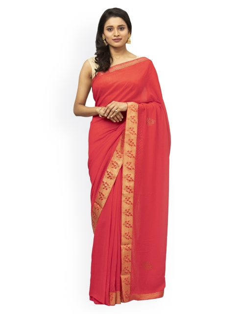 

KALINI Pink & Gold-Toned Poly Silk Embellished Kanjeevaram Saree
