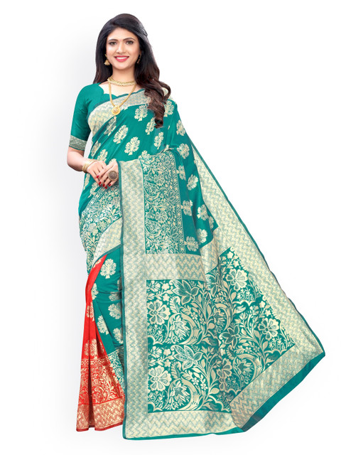 

KALINI Green Poly Silk Woven Design Banarasi Saree
