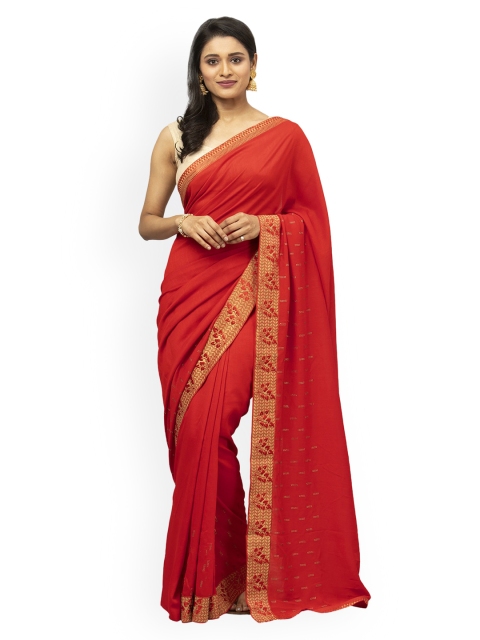 

KALINI Red Poly Silk Solid Kanjeevaram Saree