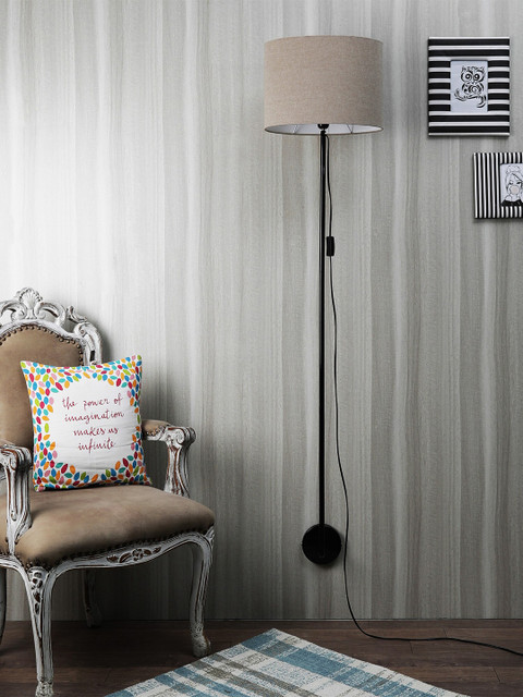 

SANDED EDGE Black & Beige Textured Contemporary Floor Lamp with Shade