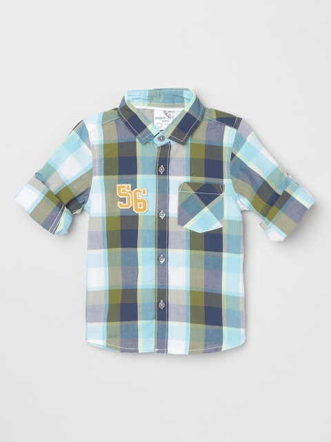 

max Boys Green Regular Fit Checked Casual Shirt
