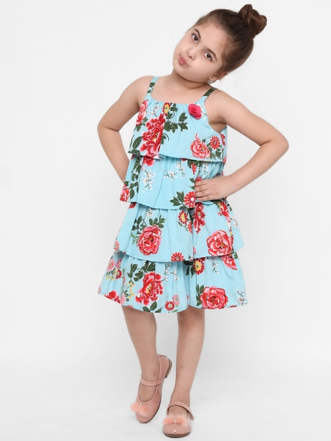 

Nauti Nati Girls Blue & Pink Printed Layered A-Line Dress