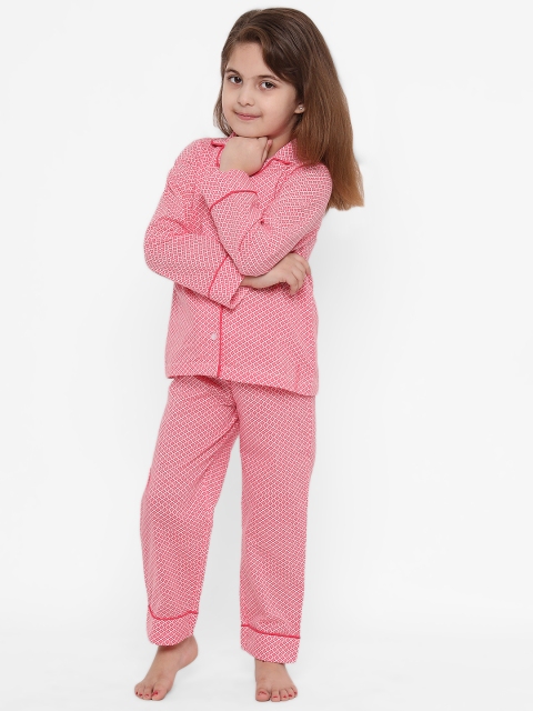 

Nauti Nati Girls Pink & White Printed Night Suit