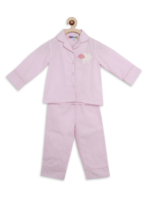 

Nauti Nati Girls Pink & White Striped Night suit