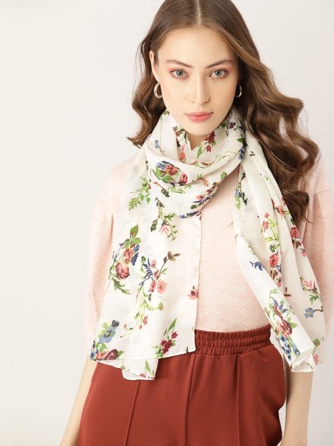 

DressBerry Women White & Green Floral Printed Pure Cotton Scarf