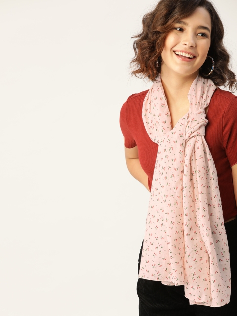 

DressBerry Women Peach Coloured & Green Cotton Printed Scarf
