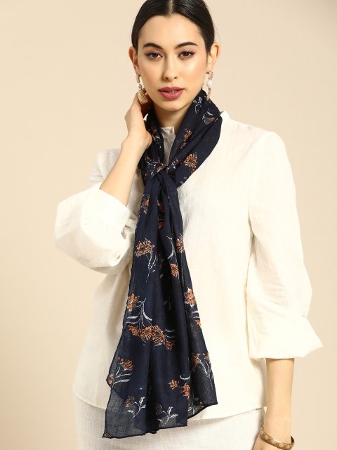 

Anouk Women Navy Blue Printed Scarf