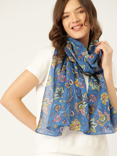 

DressBerry Women Blue & Yellow Floral Printed Cotton Stole
