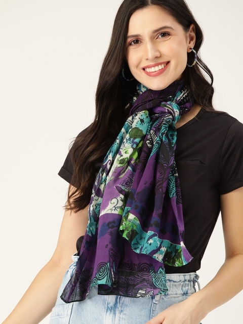 

DressBerry Women Purple & Sea Green Pure Cotton Printed Scarf