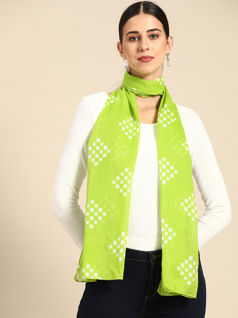 

Anouk Women Green & White Geometric Print Cotton Stole