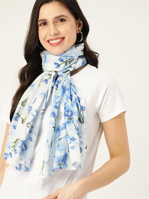 

DressBerry Women White & Blue Pure Cotton Printed Scarf