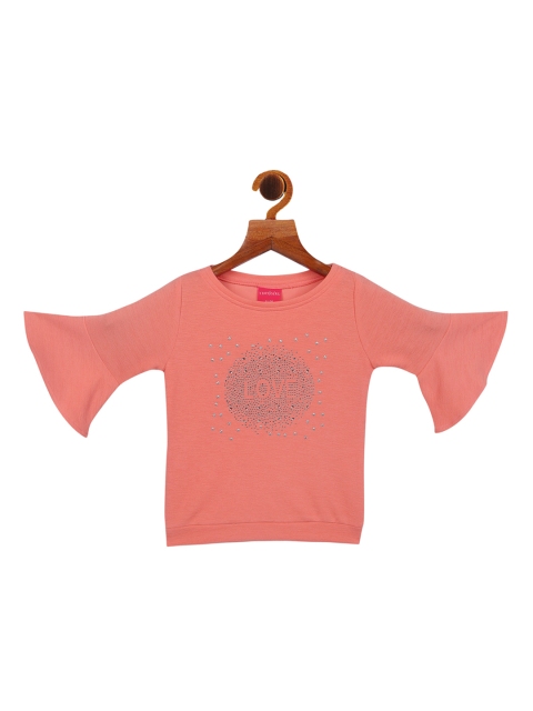 

Tiny Girl Peach-Coloured Embellished Regular Top