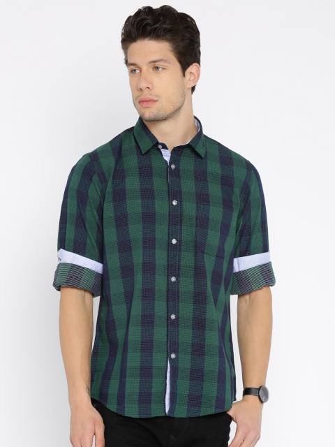 

Pepe Jeans Men Green & Navy Semi Fit Checked Casual Shirt