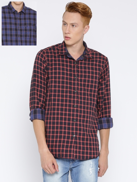 

Pepe Jeans Men Blue & Red Checked Reversible Semi Fit Casual Shirt
