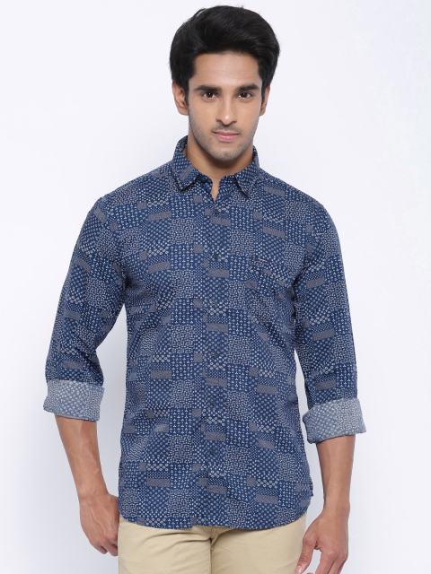 

Pepe Jeans Men Navy Printed Semi Fit Casual Shirt, Navy blue