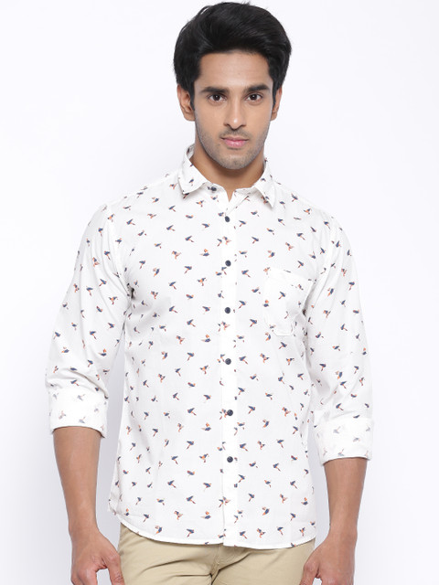 

Pepe Jeans Men Off-White Printed Semi Fit Casual Shirt