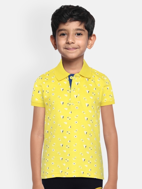 

Provogue Boys Yellow White Pure Cotton Nautical Print Polo Collar Pure Cotton T-shirt