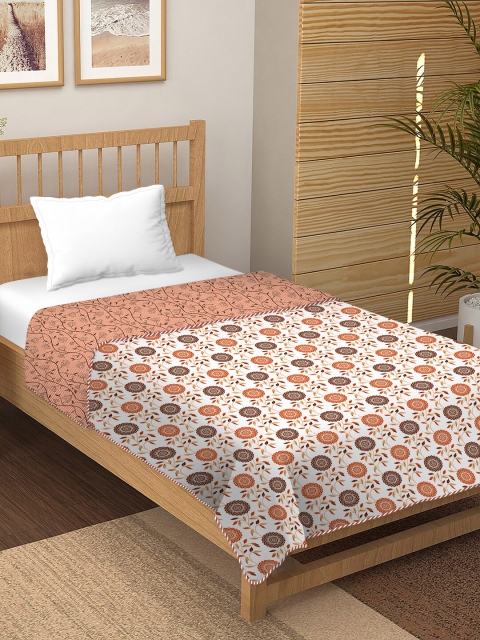 

BELLA CASA Unisex Brown Floral Cotton Single Bedsheet with Pillow Cover