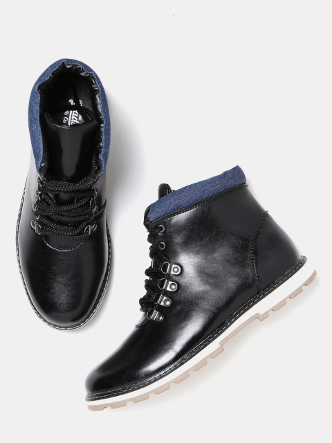 

Roadster Men Black Solid Mid-Top Flat Boots