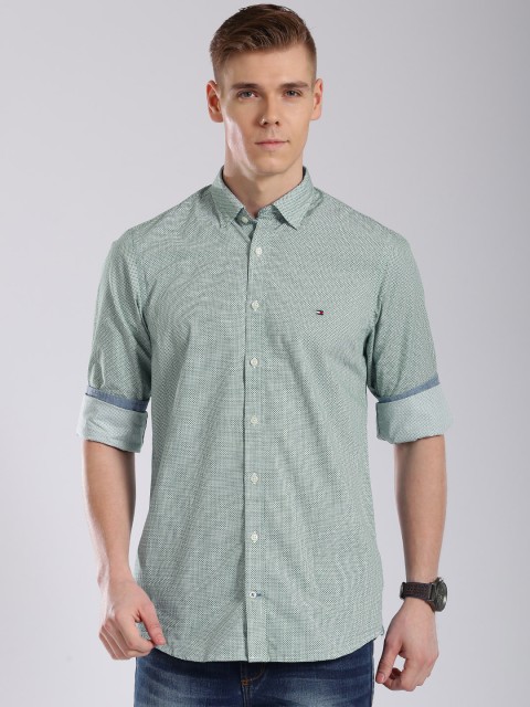 

Tommy Hilfiger Green Printed Slim Fit Casual Shirt