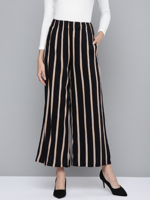 

Chemistry Women Black & White Striped Wide Leg Trousers