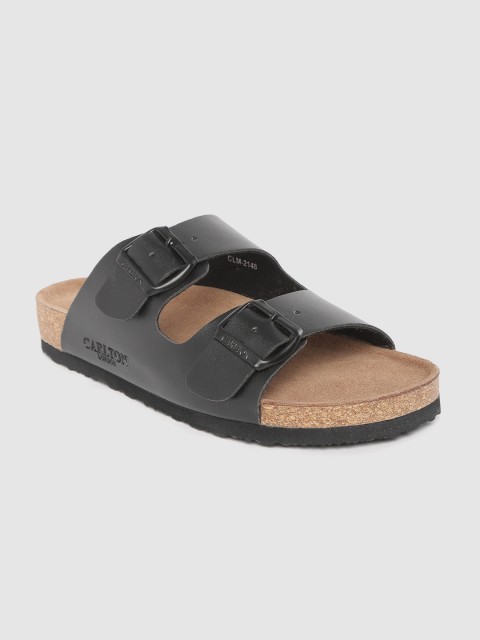 

Carlton London Men Black Solid Comfort Sandals with Cut-Out & Buckle Detail