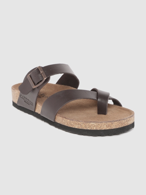 

Carlton London Men Coffee Brown Solid One-Toe Comfort Sandals with Buckle Detail