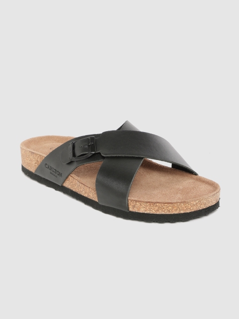 

Carlton London Men Black Solid Comfort Sandals with Buckle Detail