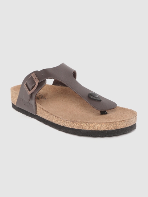 

Carlton London Men Coffee Brown Solid Comfort Sandals with Buckle Detail