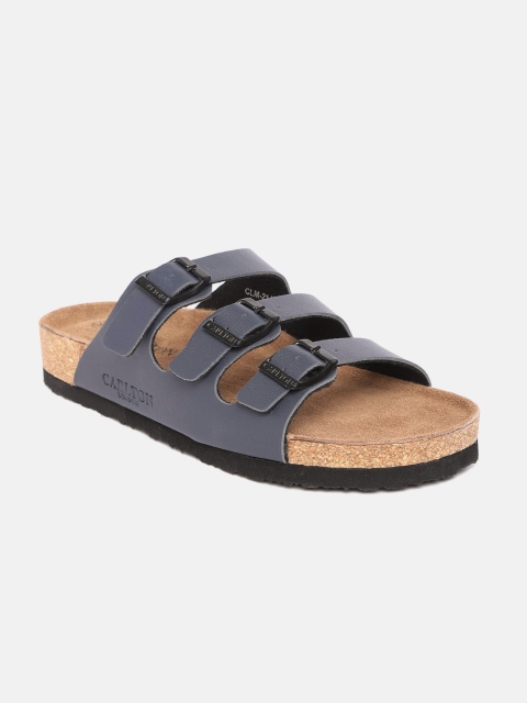 

Carlton London Men Navy Blue Solid Comfort Sandals with Cut-Out & Buckle Detail